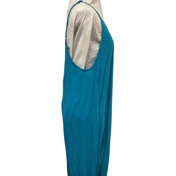 Teal Blue Lovestitch Sleeveless Maxi Dress With Adjustable Spaghetti Straps - Picture 4 of 6